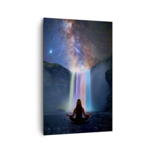 Obraz na płótnie - Medytacja przed wodospadem wśród gwiazd - 80x120cm - Absolutna harmonia - Nowoczesna dekoracja ścienna do salonu i sypialni ARTTOR