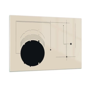 Obraz na szkle - Abstrakcyjna kompozycja z czarnym kołem i geometrycznymi liniami - 120x80cm - Sprężysta i dynamiczna kompozycja - Nowoczesna dekoracja ścienna do salonu, kuchni i sypialni ARTTOR