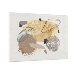 Obraz na szkle - Beżowo-brązowa abstrakcja z nieregularnymi kształtami - 70x50cm - Plumkologia stosowana - Nowoczesna dekoracja ścienna do salonu i sypialni ARTTOR