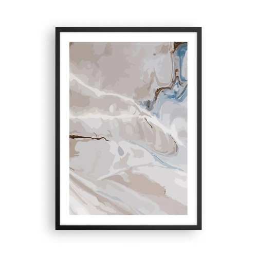 Plakat w czarnej ramie - Wzór marmuru w delikatnych beżowych i błękitnych odcieniach - 50x70cm - Błękitne meandry pod bielą - Nowoczesna dekoracja ścienna do salonu i sypialni ARTTOR