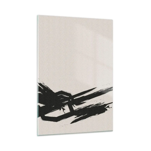 Obraz na szkle - Dynamiczny czarny pędzelkowy ślad na jasnym tle - 50x70cm - Niepohamowany pęd - Nowoczesna dekoracja ścienna do salonu, kuchni i sypialni ARTTOR