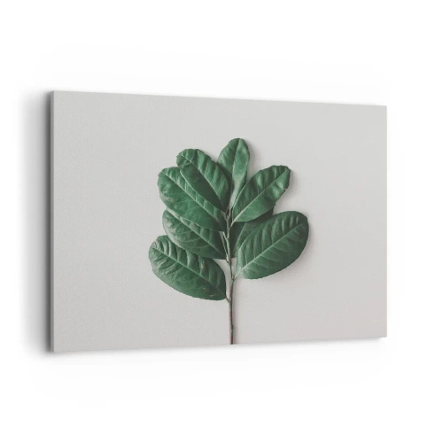 Obraz na płótnie - Gałązka zielonych liści na jasnym tle - 100x70cm - Rysunek samej natury - Nowoczesna dekoracja ścienna do salonu, kuchni i sypialni ARTTOR