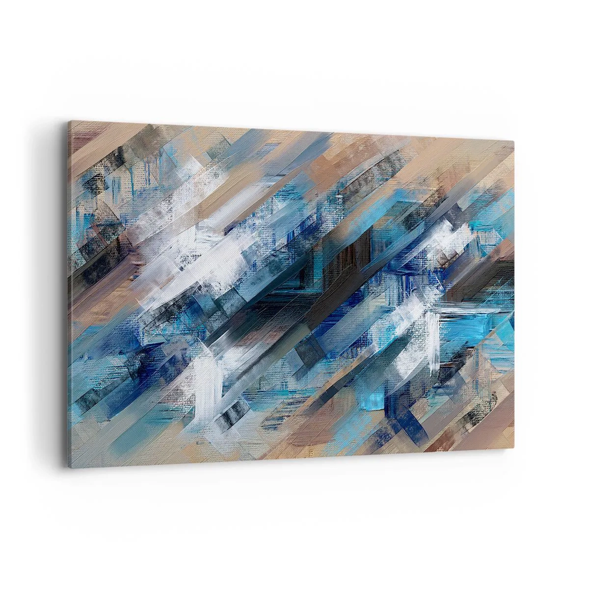 Obraz na płótnie - Abstrakcyjna kompozycja z błękitnymi ukośnymi liniami - 120x80cm - Po błękitnym skosie - Nowoczesna dekoracja ścienna do salonu, kuchni i sypialni ARTTOR