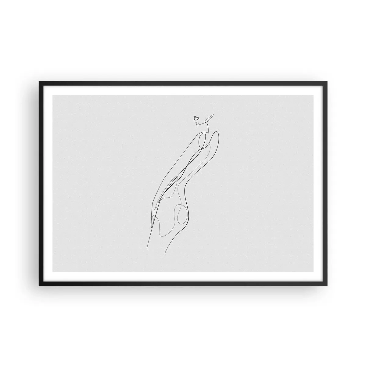 Plakat w czarnej ramie - Minimalistyczna linia ukazująca sylwetkę na jasnym tle - 100x70cm - Zaledwie obietnica - Nowoczesna dekoracja ścienna do salonu i sypialni ARTTOR