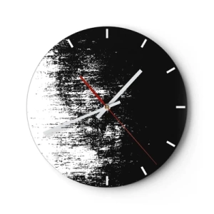 Zegar ścienny - Czarno-biała abstrakcja z efektem pociągnięcia pędzla - 30x30cm - I zwycięzcą jest… - Nowoczesna dekoracja ścienna do salonu, kuchni i sypialni ARTTOR