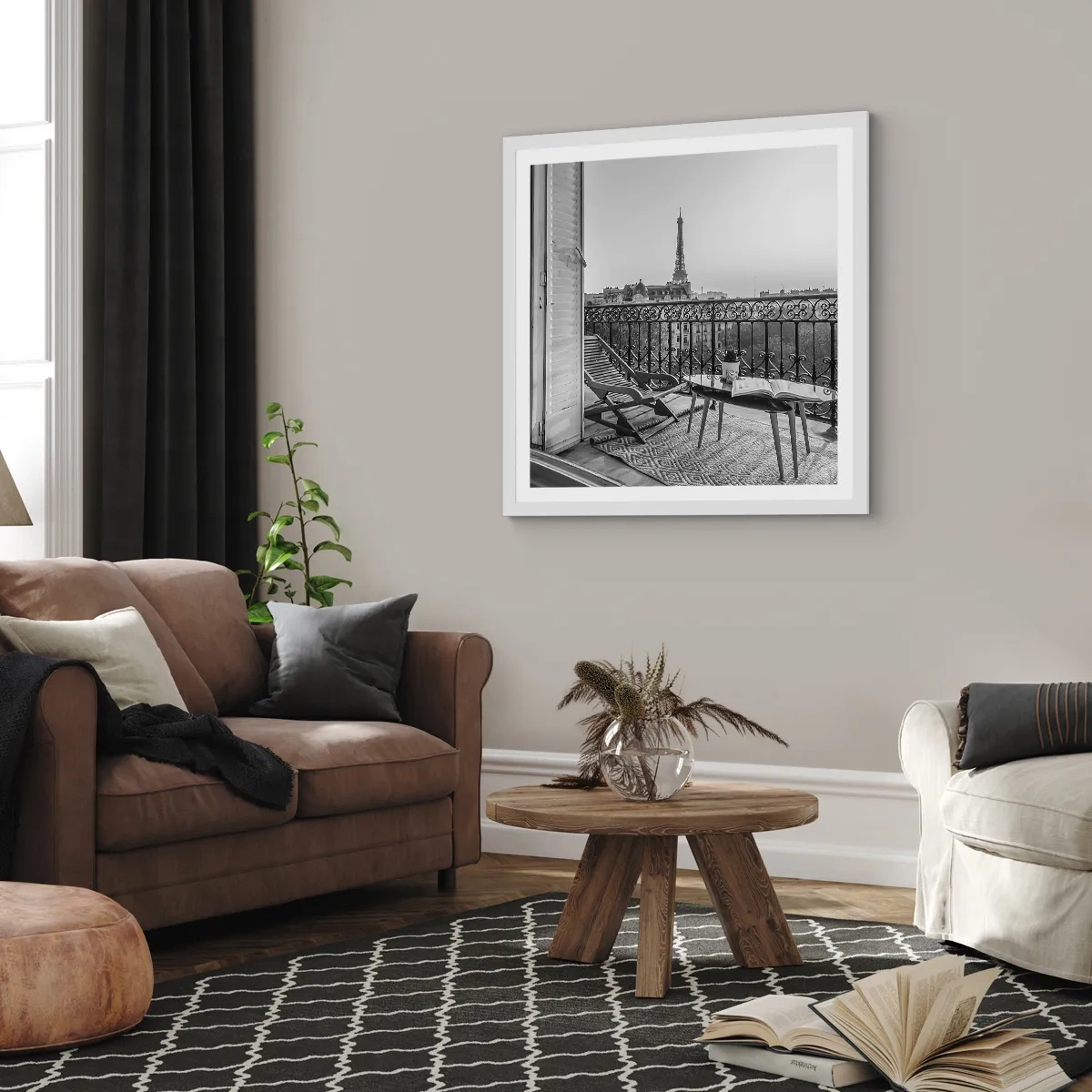 Plakat w białej ramie - Paryskie popołudnie - 50x50 cm