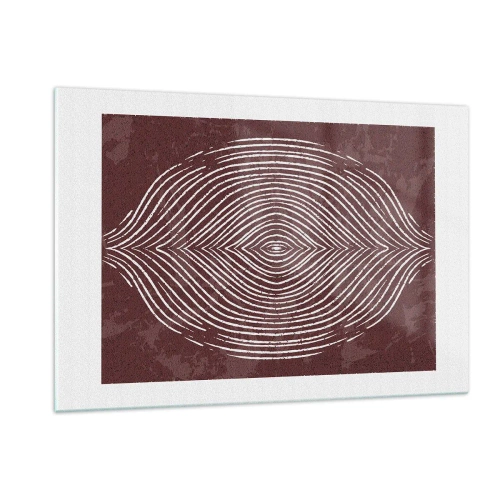 Obraz na szkle - Symetryczne linie w formie oka na bordowym tle - 120x80cm - Przestrzeń mówi - Nowoczesna dekoracja ścienna do salonu, kuchni i sypialni ARTTOR