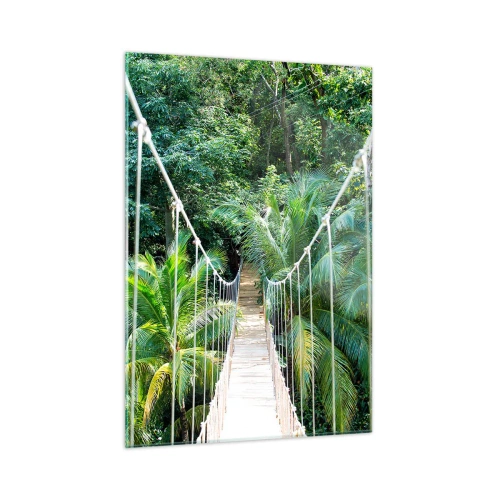 Obraz na szkle - Most wiszący w tropikalnym lesie - 50x70cm - Welcome to the jungle! - Nowoczesna dekoracja ścienna do salonu, kuchni i sypialni ARTTOR