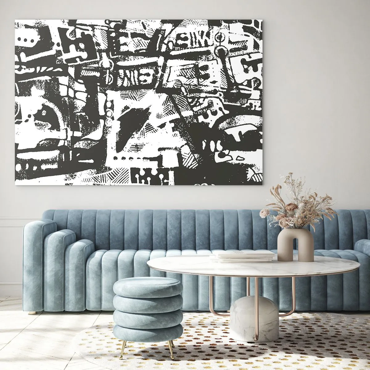 Obraz na szkle - Czarno-biała abstrakcja z geometrycznymi i technicznymi motywami - 120x80cm - Porządek czy chaos? - Nowoczesna dekoracja ścienna do salonu, kuchni i sypialni ARTTOR