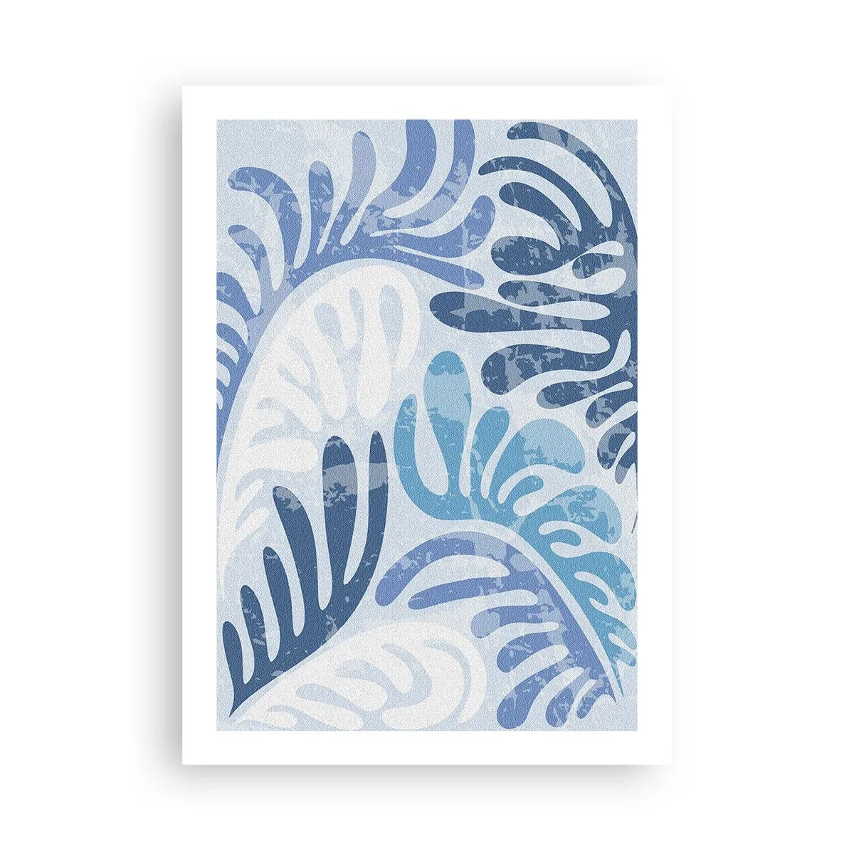 Plakat - Abstrakcyjna kompozycja liści w odcieniach błękitu - 50x70cm - Błękitne paprocie - Nowoczesna dekoracja ścienna do salonu, kuchni i sypialni ARTTOR
