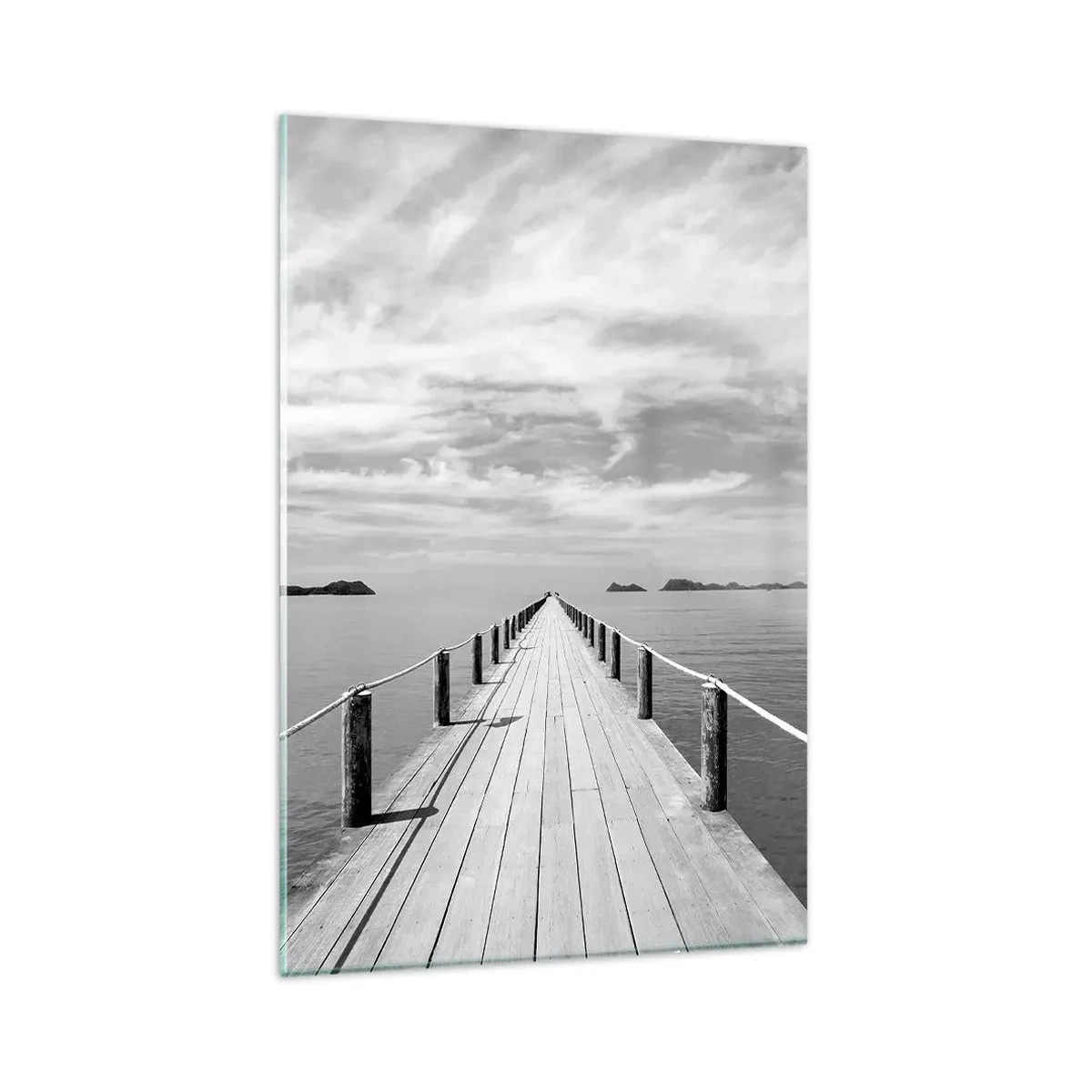 Obraz na szkle - Drewniane molo prowadzące w dal nad spokojnym morzem - 80x120cm - A może podróż… - Nowoczesna dekoracja ścienna do salonu i sypialni ARTTOR