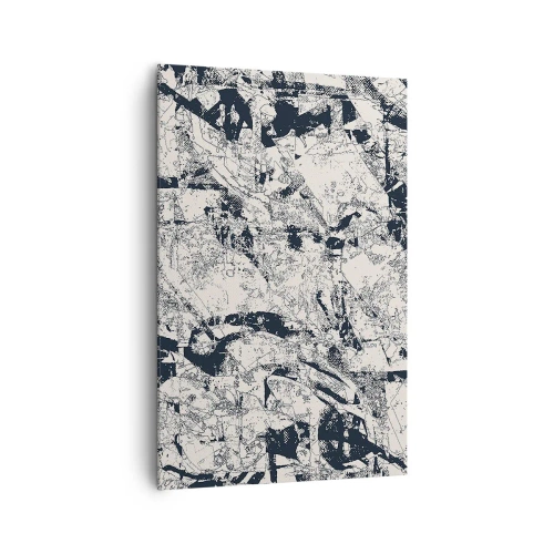 Obraz na płótnie - Abstrakcyjna kompozycja w czerni i bieli z dynamicznym układem - 80x120cm - Przenikanie przeciwieństw - Nowoczesna dekoracja ścienna do salonu i sypialni ARTTOR
