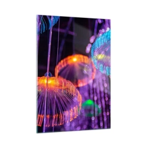 Obraz na szkle - Kolorowe świetlne struktury przypominające meduzy - 50x70cm - Świetlna fontanna - Nowoczesna dekoracja ścienna do salonu, kuchni i sypialni ARTTOR