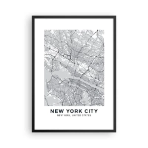 Plakat w czarnej ramie - Mapa New York City w minimalistycznym stylu - 50x70cm - Anatomia metropolii - Nowoczesna dekoracja ścienna do salonu i sypialni ARTTOR