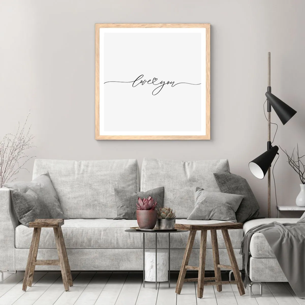 Plakat w ramie jasny dąb - Czarno na białym - 50x50 cm