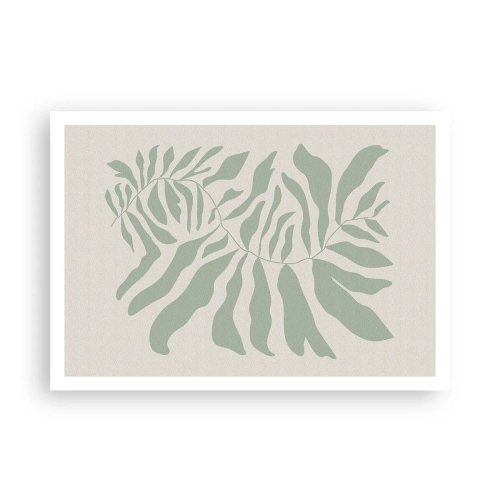 Plakat - Delikatny wzór gałązki z liśćmi w odcieniu szmaragdowej zieleni - 100x70cm - Szmaragdowa gałązka - Nowoczesna dekoracja ścienna do salonu i sypialni ARTTOR