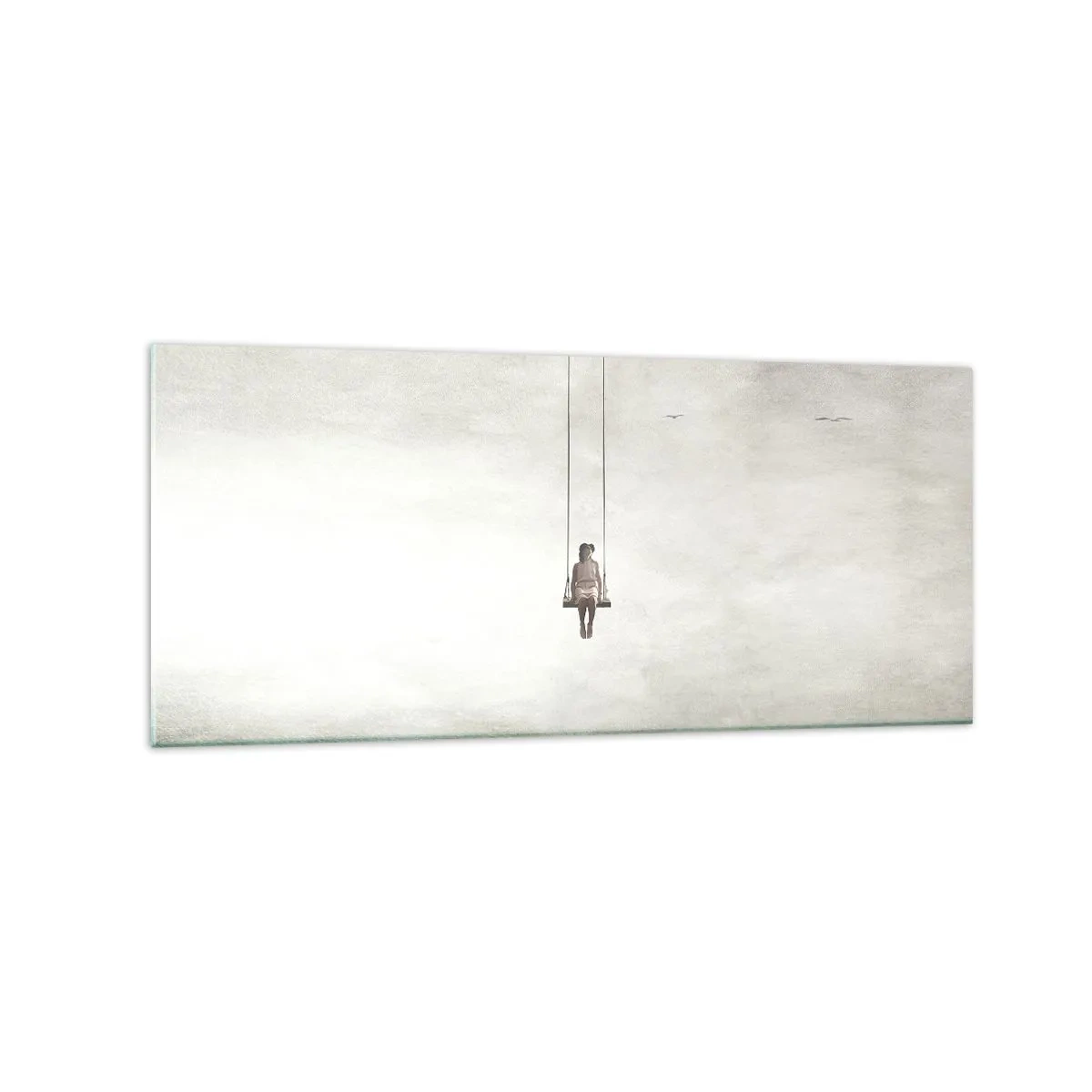 Obraz na szkle - Postać na huśtawce zawieszonej w przestrzeni - 120x50cm - Dziecko w nas - Nowoczesna dekoracja ścienna do salonu i sypialni ARTTOR