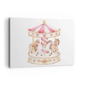 Obraz na płótnie - Kolorowa karuzela w stylu vintage z końmi - 100x70cm - Słodki świat dzieciństwa - Nowoczesna dekoracja ścienna do salonu, kuchni i sypialni ARTTOR