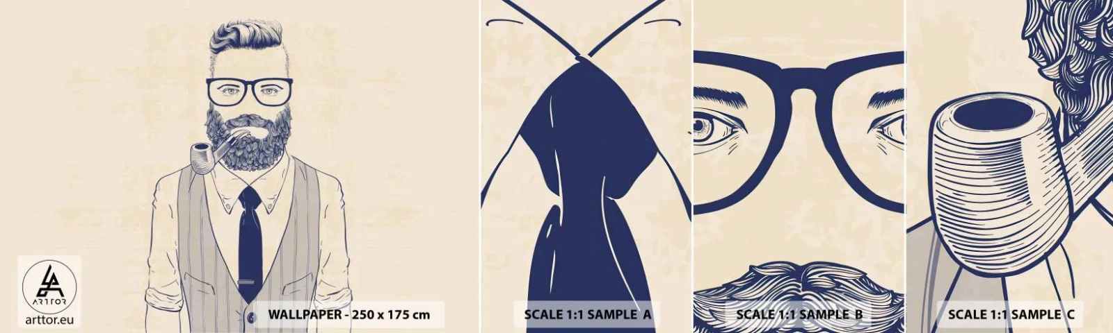 Fototapeta Próbka Samoprzylepna Deluxe Sticker - Pogodny, męski i modny - Mężczyzna, Abstrakcja, Fajka - 100x30 cm