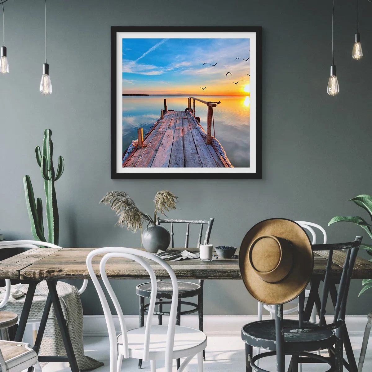 Plakat w czarnej ramie - Iść przed siebie ku słońcu - 60x60 cm