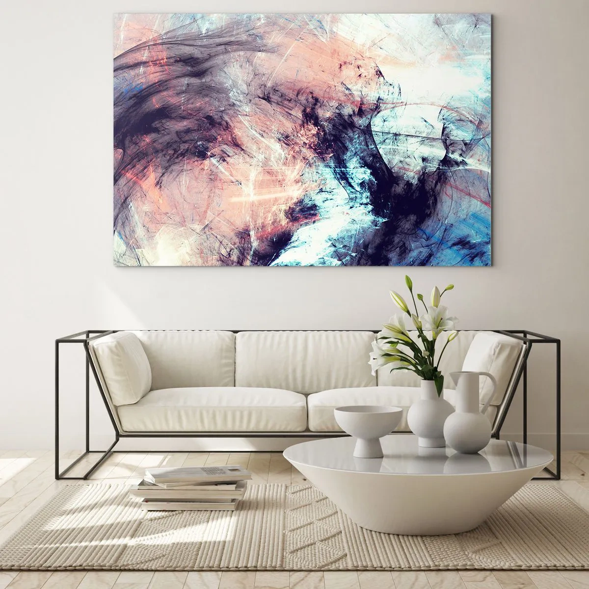 Obraz na szkle - Abstrakcyjna mieszanka barw w pastelowych i ciemnych tonach - 70x50cm - Poczuj wiatr - Nowoczesna dekoracja ścienna do salonu i sypialni ARTTOR