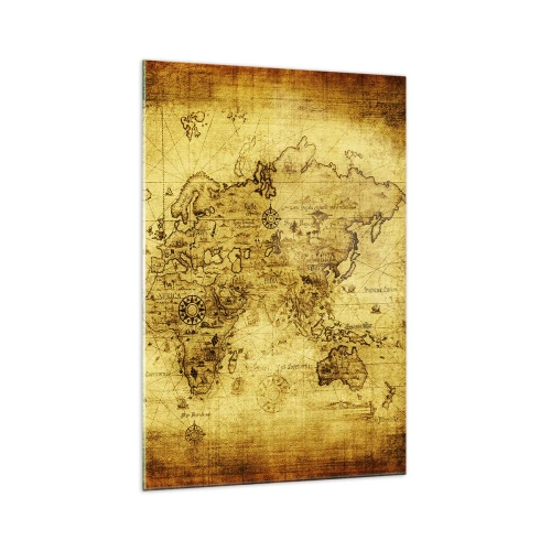 Obraz na szkle - Starożytna mapa świata w stylu vintage - 70x100cm - Dziwny jest ten świat - Nowoczesna dekoracja ścienna do salonu i sypialni ARTTOR