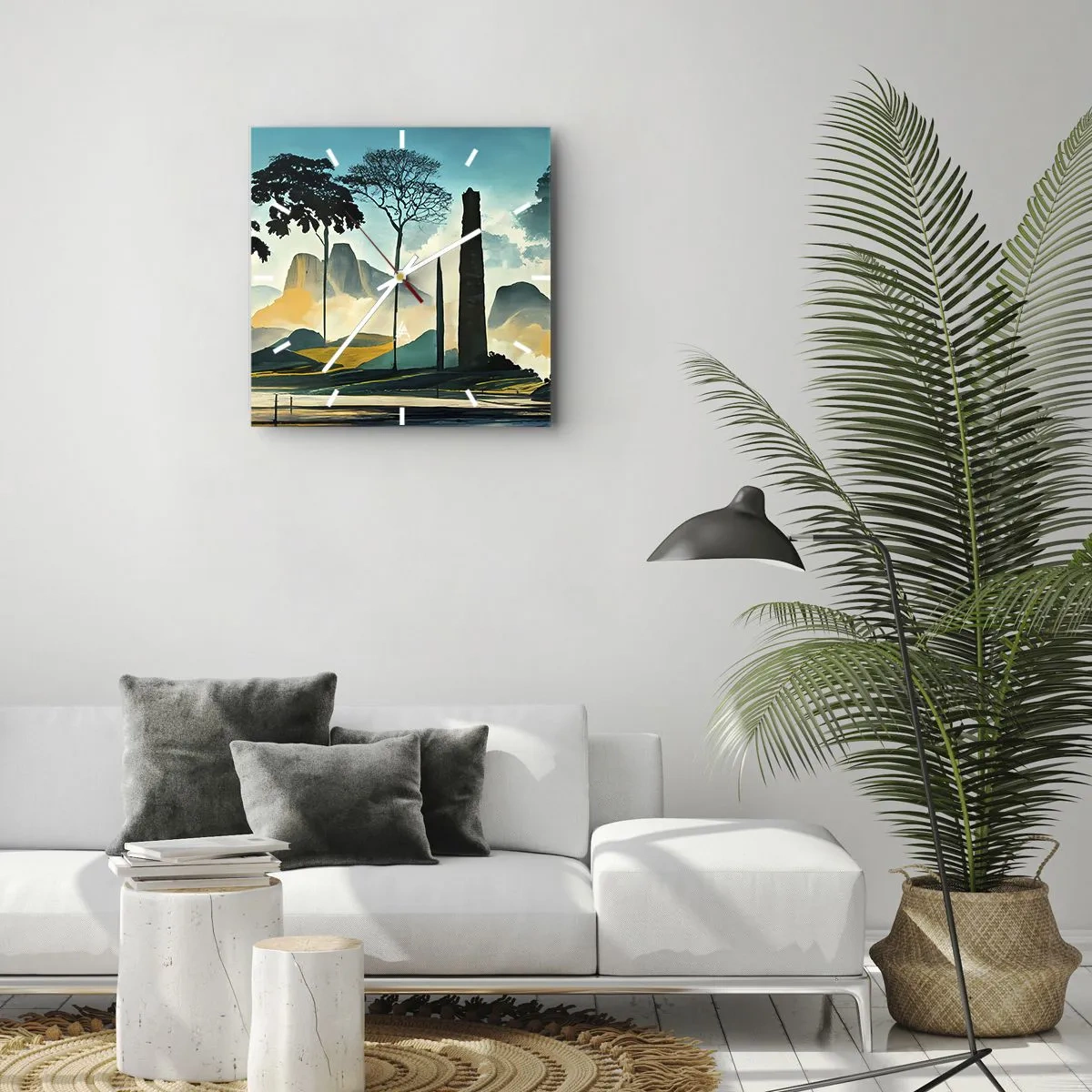 Zegar ścienny - Malowniczy pejzaż z drzewami i górami w tle - 30x30cm - Wciąż wyżej i wyżej - Nowoczesna dekoracja ścienna do salonu i sypialni ARTTOR
