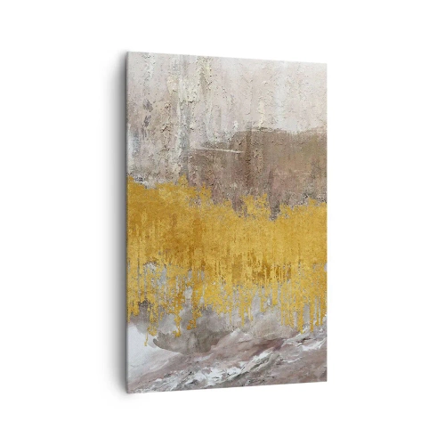 Obraz na płótnie - Złoty i beżowy abstrakcyjny wzór - 80x120cm - Złocisty podmuch - Nowoczesna dekoracja ścienna do salonu i sypialni ARTTOR