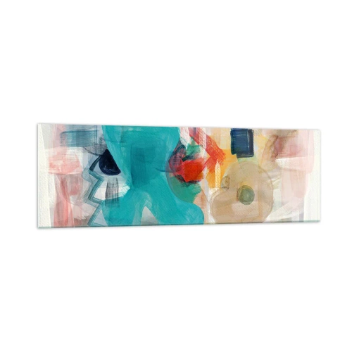 Obraz na szkle - Abstrakcyjne kształty i kolory tworzące dynamiczną kompozycję - 160x50cm - Kolorowa gra - Nowoczesna dekoracja ścienna do salonu i sypialni ARTTOR