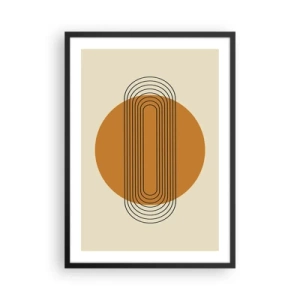 Plakat w czarnej ramie - Geometryczny wzór z pomarańczowym kołem i liniami - 50x70cm - Plan doskonały - Nowoczesna dekoracja ścienna do salonu i sypialni ARTTOR