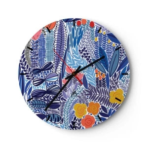 Zegar ścienny - Kolorowy motyw roślinny w stylu graficznym - 30x30cm - Hawajski ogród - Nowoczesna dekoracja ścienna do salonu, kuchni i sypialni ARTTOR