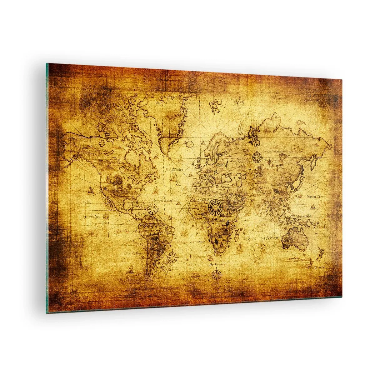 Obraz na szkle - Stara mapa świata w stylu vintage - 70x50cm - Dziwny jest ten świat - Nowoczesna dekoracja ścienna do salonu i sypialni ARTTOR