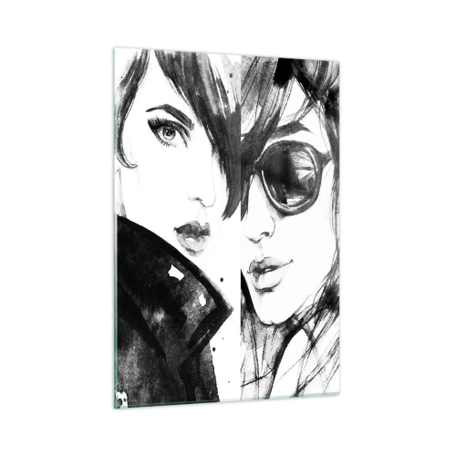 Obraz na szkle - Czarno-białe portrety kobiet w stylu szkicowym - 50x70cm - Uroda zwielokrotniona - Nowoczesna dekoracja ścienna do salonu, kuchni i sypialni ARTTOR