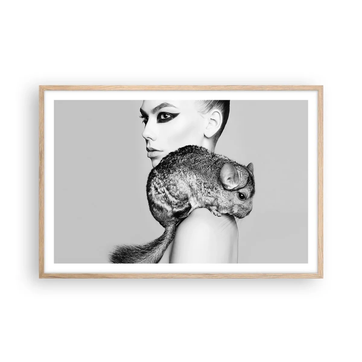 Plakat w ramie jasny dąb - Dama z szynszylą - 91x61 cm