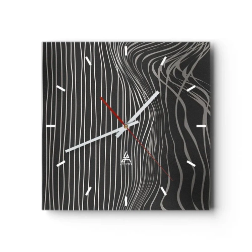 Zegar ścienny - Białe linie na ciemnoszarym tle w abstrakcyjnym układzie - 30x30cm - Rytm i akcent - Nowoczesna dekoracja ścienna do salonu i sypialni ARTTOR