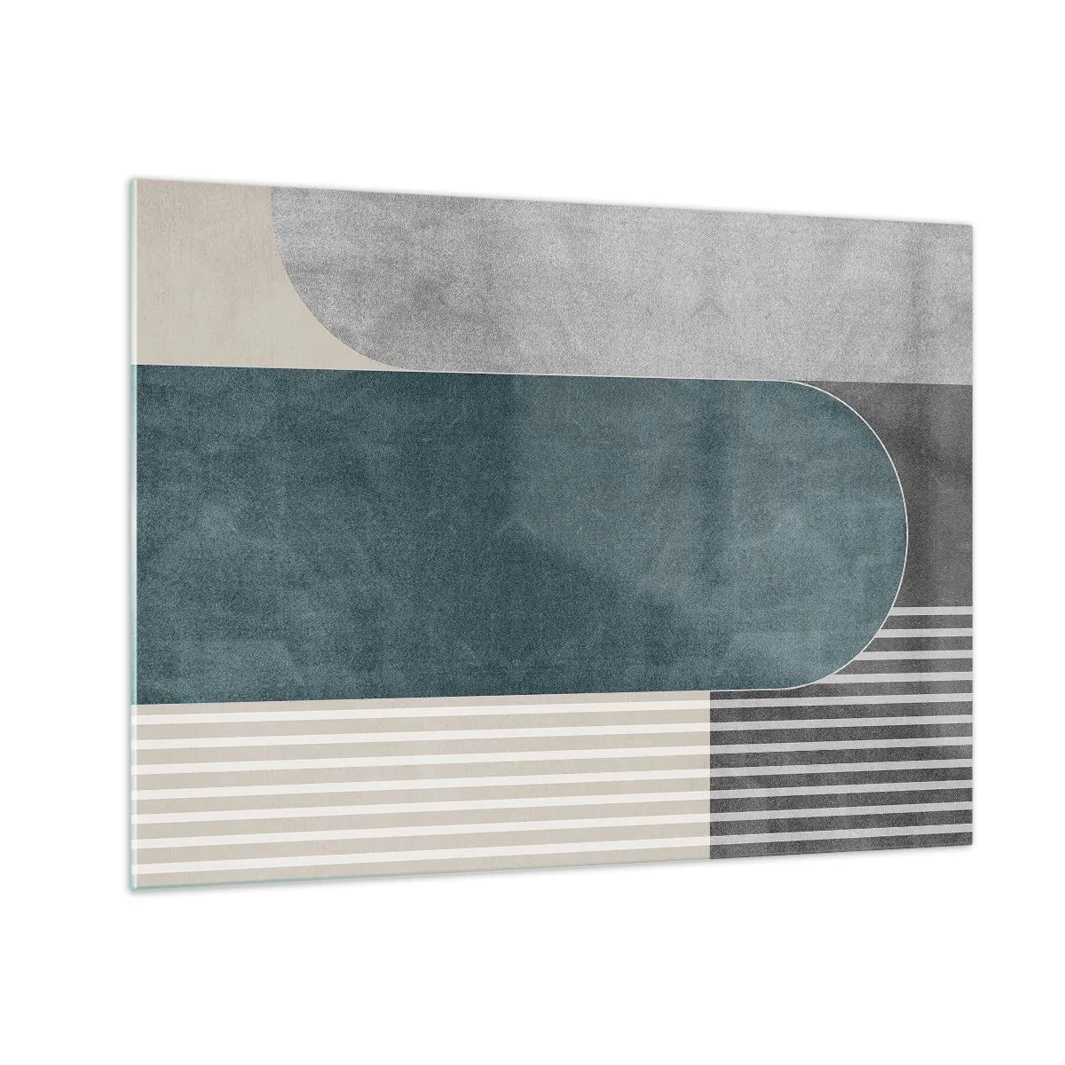 Obraz na szkle - Geometryczna forma w szarościach, beżu i zieleni - 70x50cm - Kompozycja na poziomie - Nowoczesna dekoracja ścienna do salonu i sypialni ARTTOR