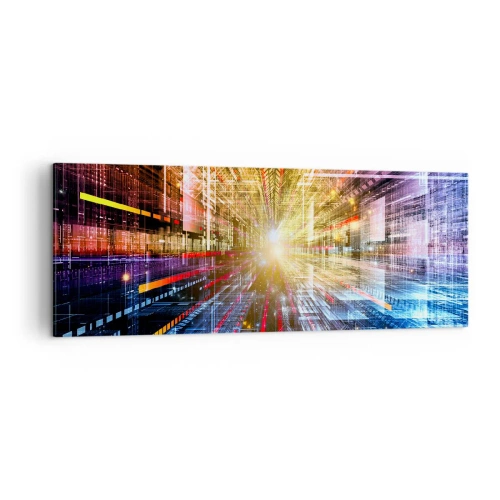 Obraz na płótnie - Dynamiczne światła w futurystycznym korytarzu - 140x50cm - Świetlny korytarz - Nowoczesna dekoracja ścienna do salonu i sypialni ARTTOR