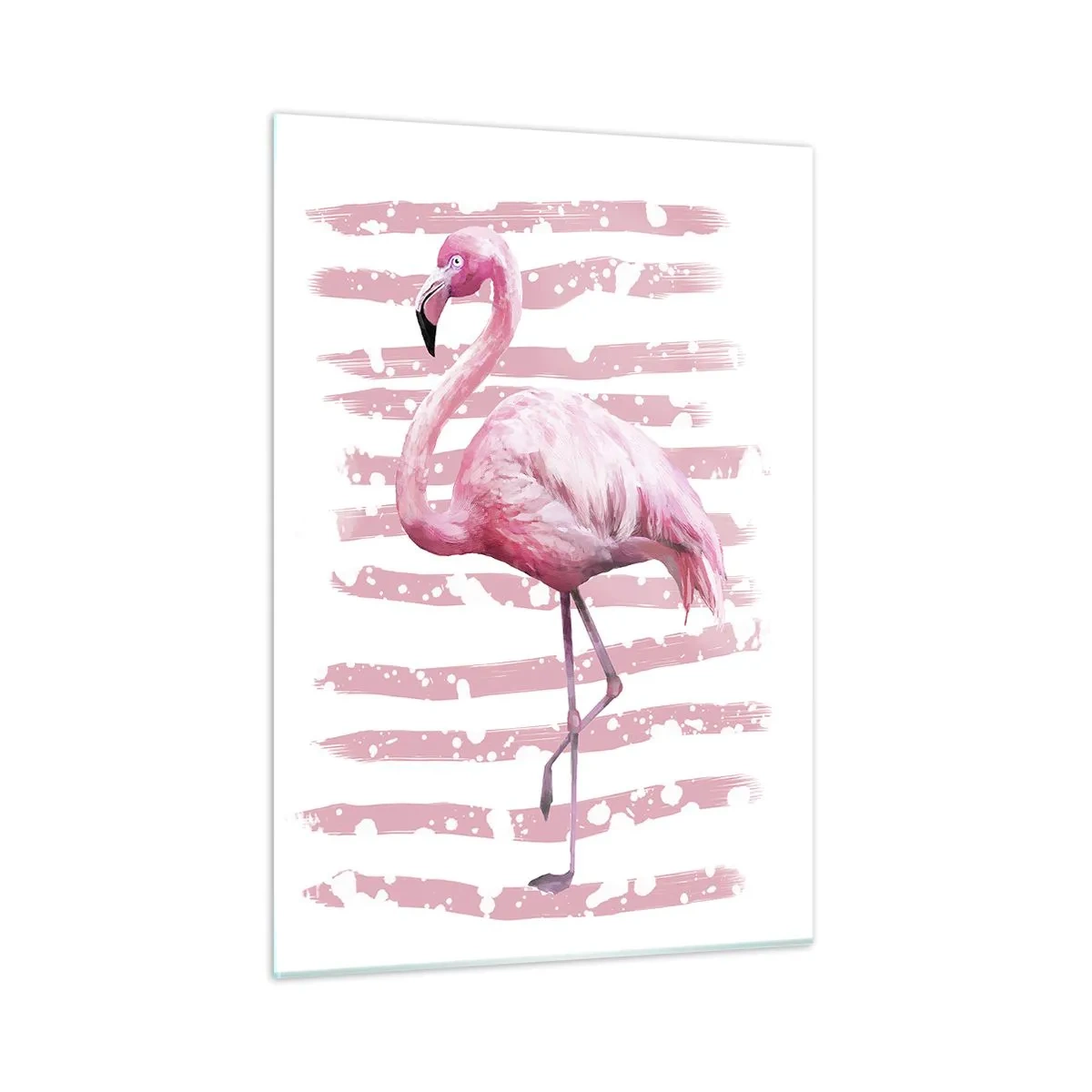 Obraz na szkle - Różowy flaming na tle artystycznych różowych pasów - 50x70cm - Z godnościa, choć na różowo - Nowoczesna dekoracja ścienna do salonu, kuchni i sypialni ARTTOR