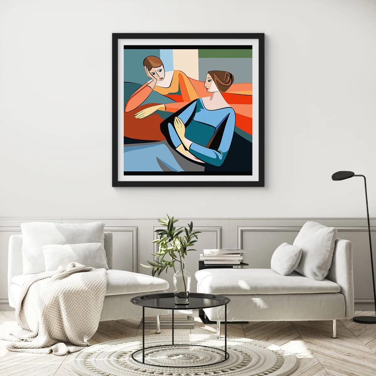 Plakat w czarnej ramie - Chwila zwierzeń - 50x50 cm
