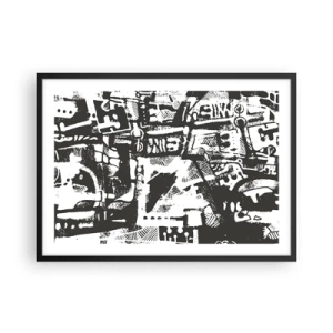 Plakat w czarnej ramie - Abstrakcyjny monochromatyczny wzór w stylu retro - 70x50cm - Porządek czy chaos? - Nowoczesna dekoracja ścienna do salonu i sypialni ARTTOR