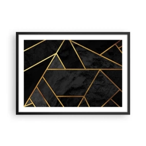 Plakat w czarnej ramie - Geometryczny wzór złota na czarnym tle - 70x50cm - Mrok i blask - Nowoczesna dekoracja ścienna do salonu i sypialni ARTTOR