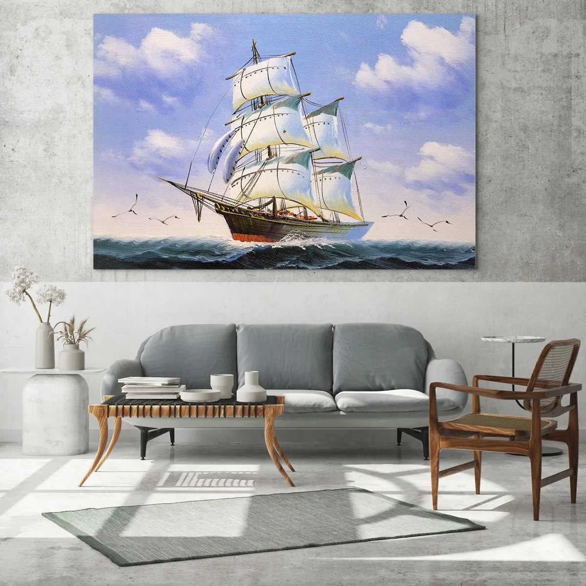 Obraz na szkle - Żaglowiec na pełnym morzu pod błękitnym niebem - 70x50cm - Dumnie z wiatrem - Nowoczesna dekoracja ścienna do salonu i sypialni ARTTOR