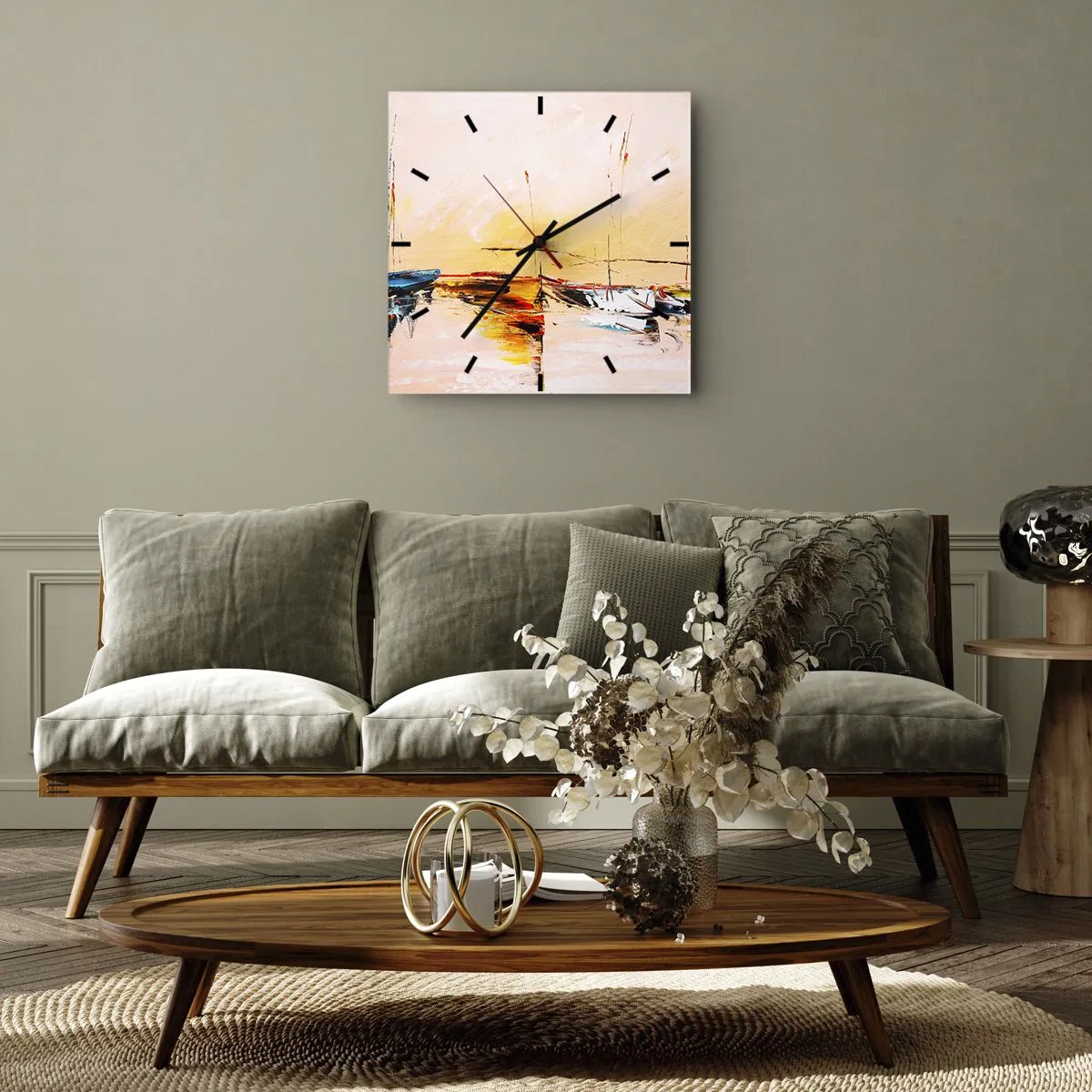 Zegar ścienny - Wieczór w przystani - 40x40 cm