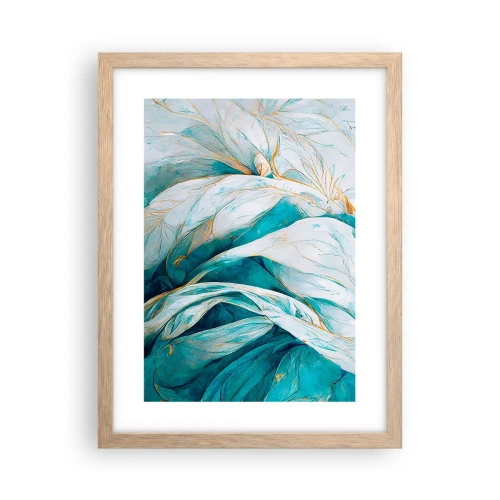 Plakat w ramie jasny dąb - Błękitna abstrakcja z motywem złota - 30x40 cm