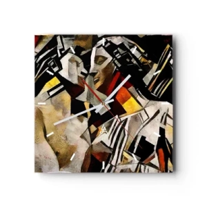 Zegar ścienny - Abstrakcyjna kompozycja z sylwetkami w dynamicznej formie - 30x30cm - Posągowy pocałunek - Nowoczesna dekoracja ścienna do salonu i sypialni ARTTOR