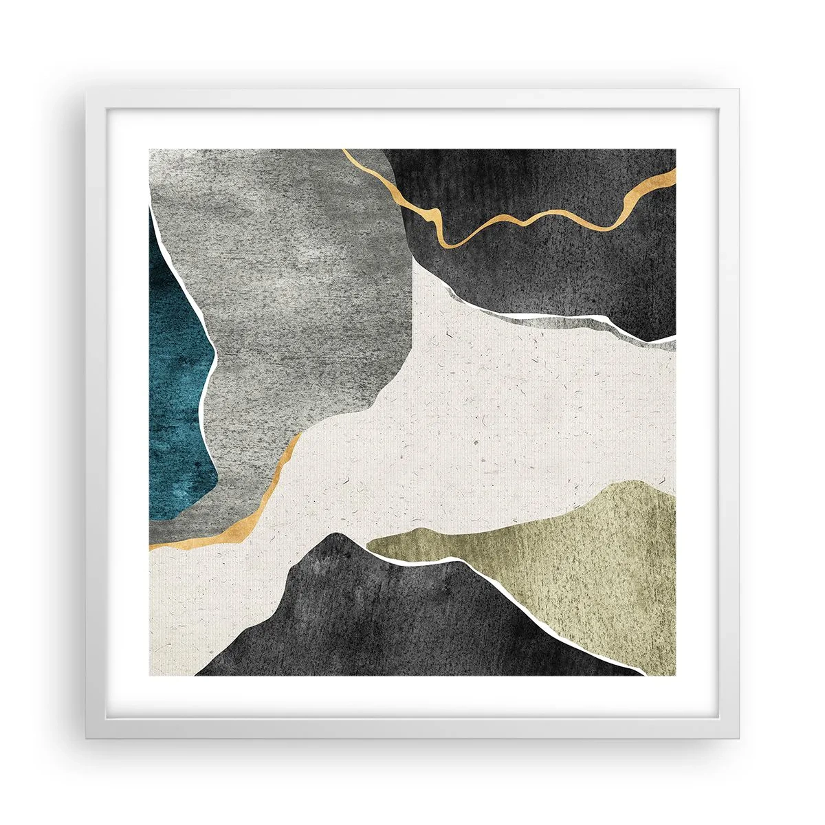 Plakat w białej ramie - Mozaikowa kompozycja z nitką złota - 50x50 cm