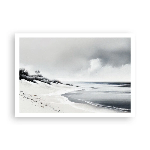 Plakat - Plaża w stonowanych odcieniach szarości i błękitu - 100x70cm - Od zawsze razem - Nowoczesna dekoracja ścienna do salonu i sypialni ARTTOR