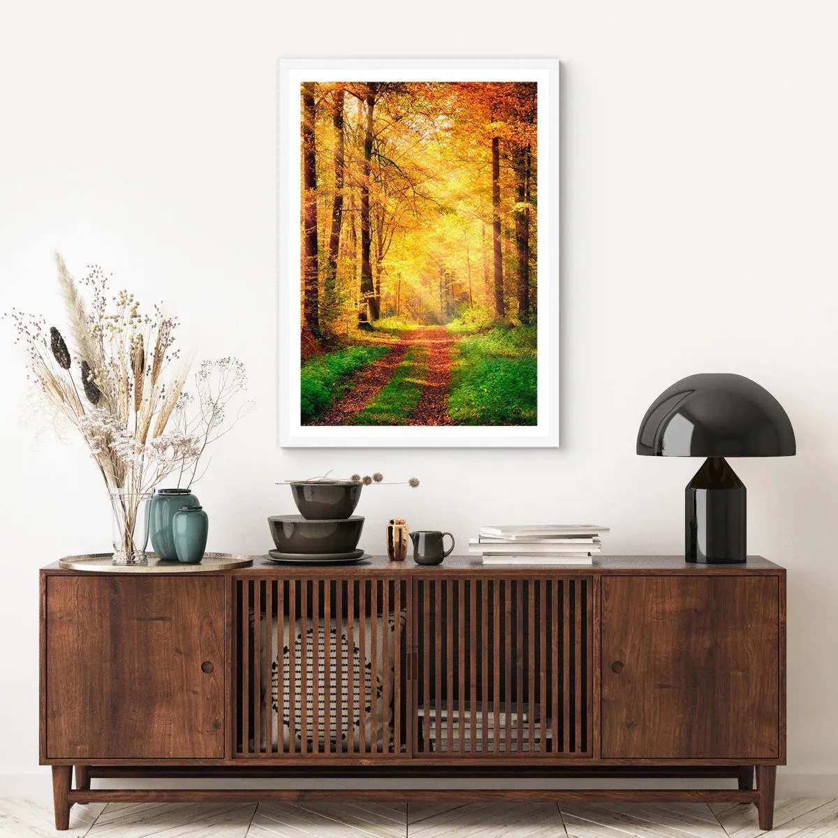 Plakat w białej ramie - Leśno-złota cisza - 61x91 cm