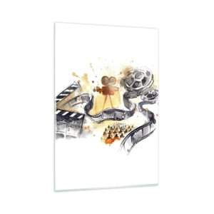 Obraz na szkle - Symbolika kina z filmową taśmą w artystycznej akwareli - 80x120cm - W krainie snów - Nowoczesna dekoracja ścienna do salonu i sypialni ARTTOR