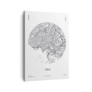 Obraz na płótnie - Minimalistyczna mapa Oslo w czarnych liniach na białym tle - 50x70cm - Anatomia Oslo - Nowoczesna dekoracja ścienna do salonu, kuchni i sypialni ARTTOR